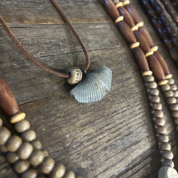 Lot of 5 Vintage Wooden Bead Necklaces | Tribal Boho Clay & Leather String - Picture 5 of 12